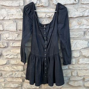 Free People Charcoal Grey Button Down Long Sleeve Dress XS